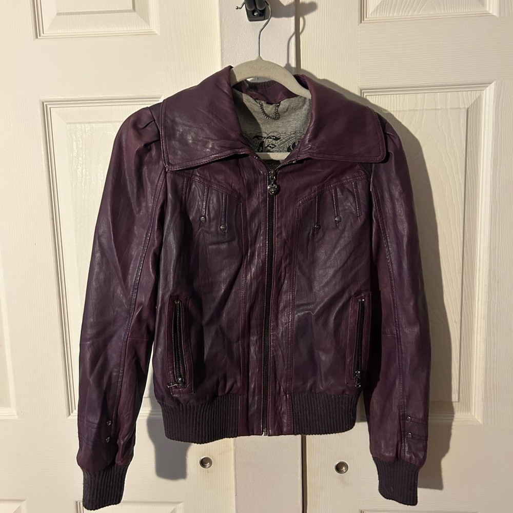 Guess Purple Genuine Leather Jacket